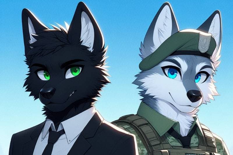 Thumbnail of nebula and camo [2 gay American wolf soldiers]