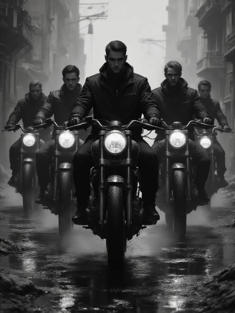 Thumbnail of Five motorcyclists