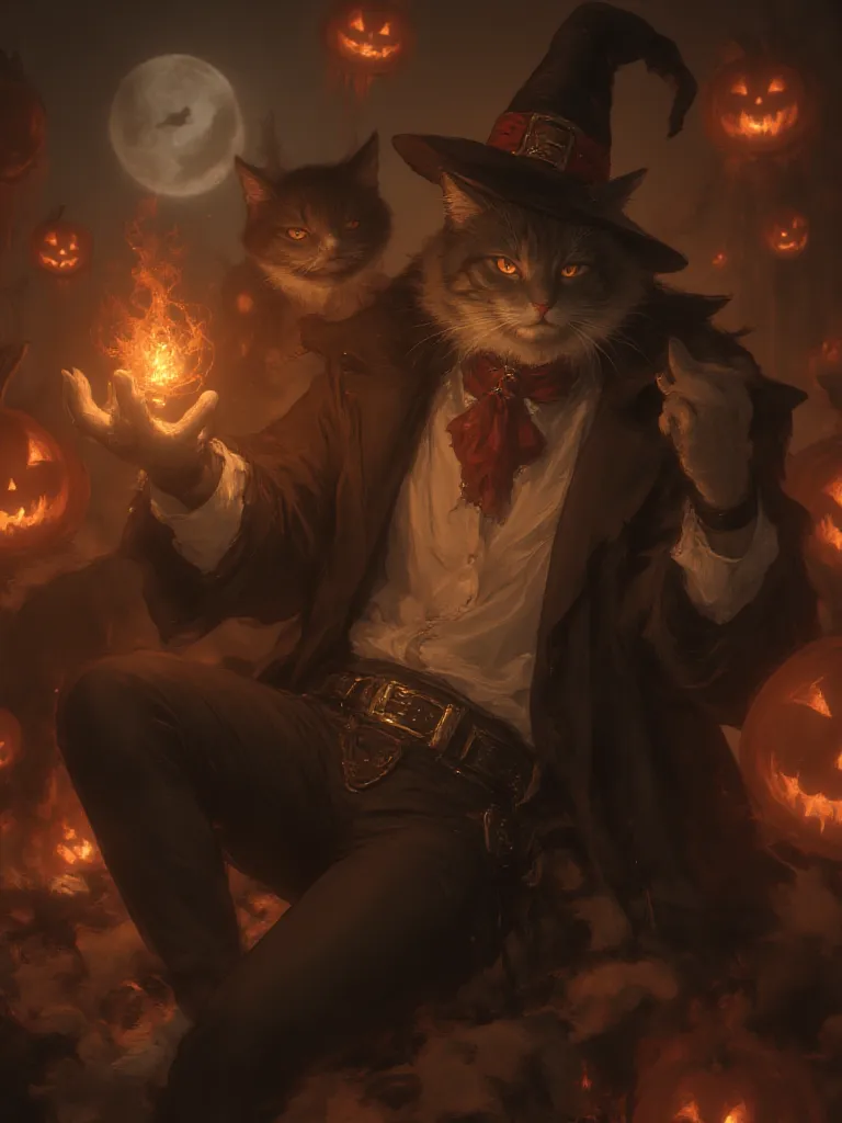 Thumbnail of Wizard cat at a Halloween party