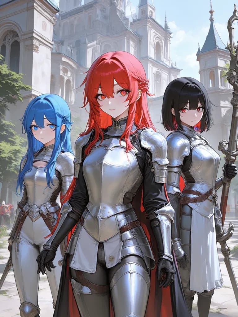 Thumbnail of Rica the red haired girl Ashley the blue haired girl and amako the black haired 