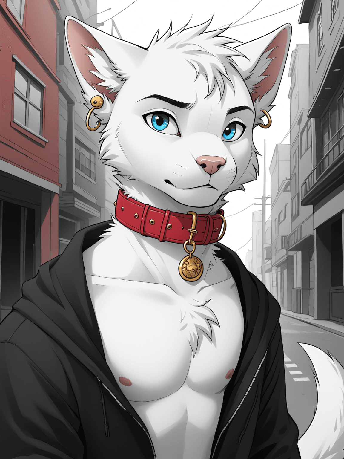 Thumbnail of White and black wolf.