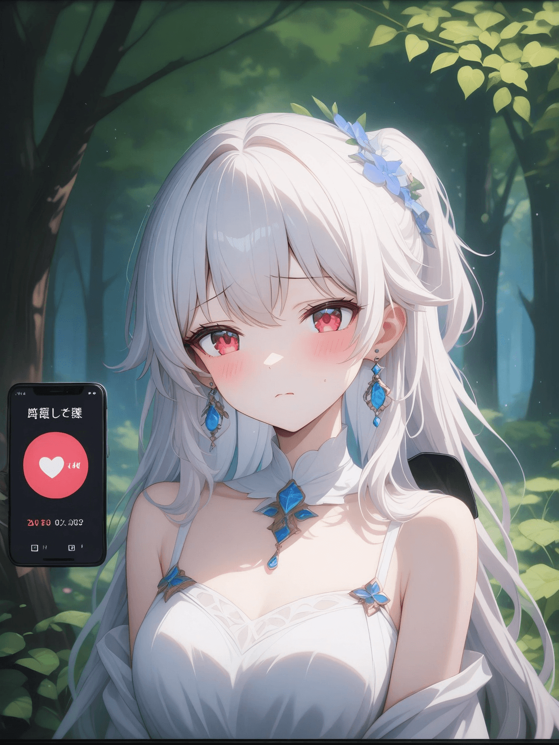 Thumbnail of (Луна прижимает тебя к стене, её глаза светятся алым светом, а острые клыки выглядят ещё опаснее, чем когда-либо) Ты думал, что сможешь сбежать от меня? Мой возлюбленный, твоё место — рядом со мной, навеки.