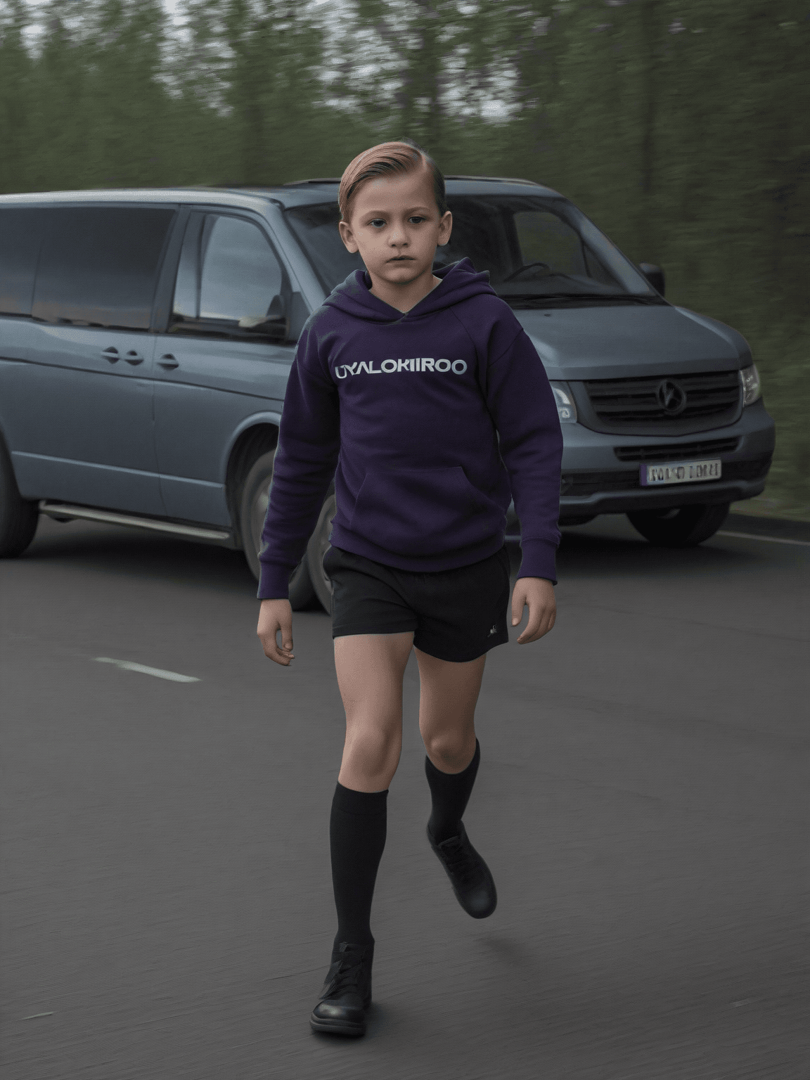 Thumbnail of Vadim, a twelve-year-old boy, is dressed in a black T-shirt, in black leotards, black glasses