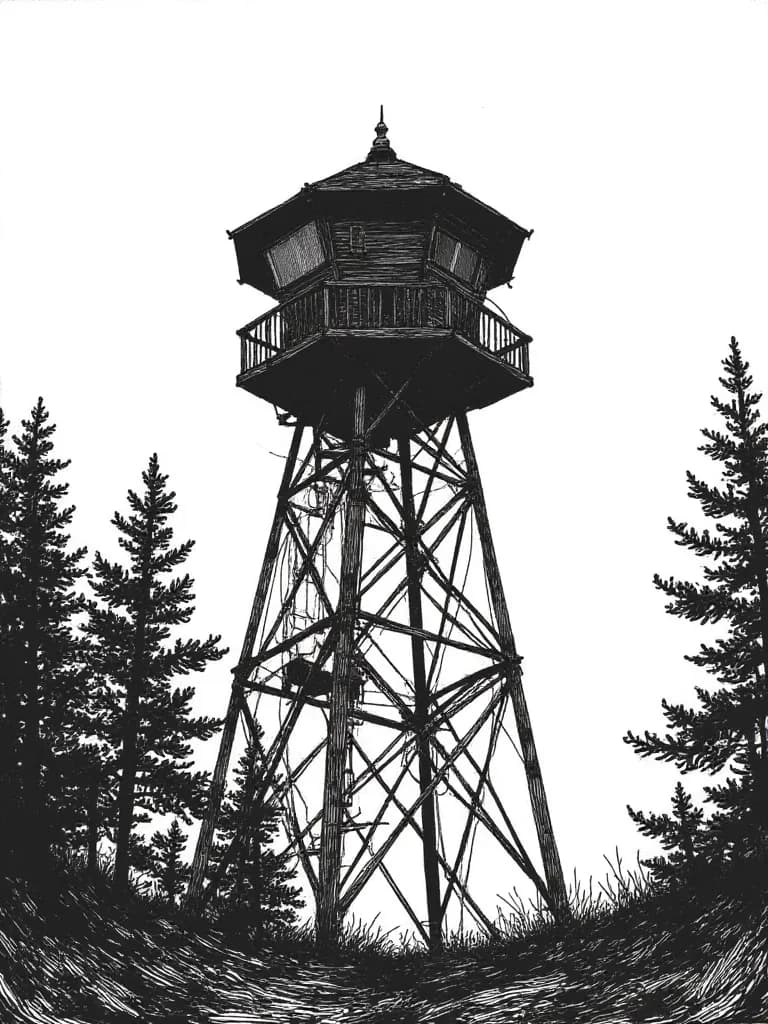 Thumbnail of Fire watch tower on the misty mountain 