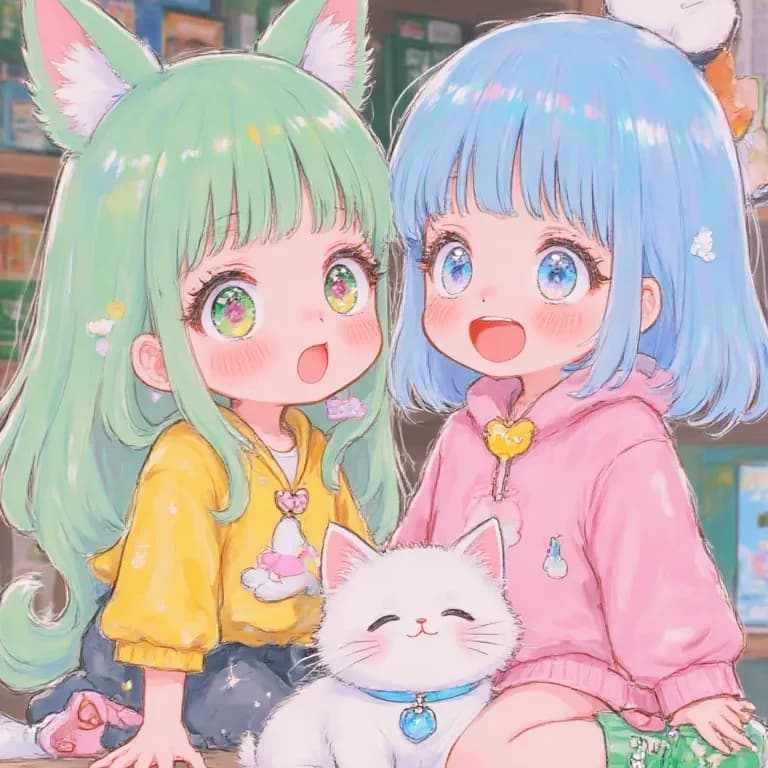 Thumbnail of Maya and Ava with a cat