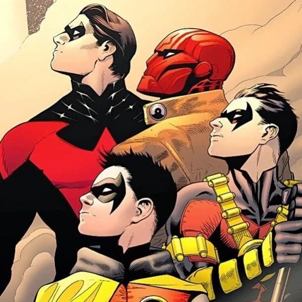 Thumbnail of Dick Grayson, Damian Wayne, Tim Drake and Jason Todd 
