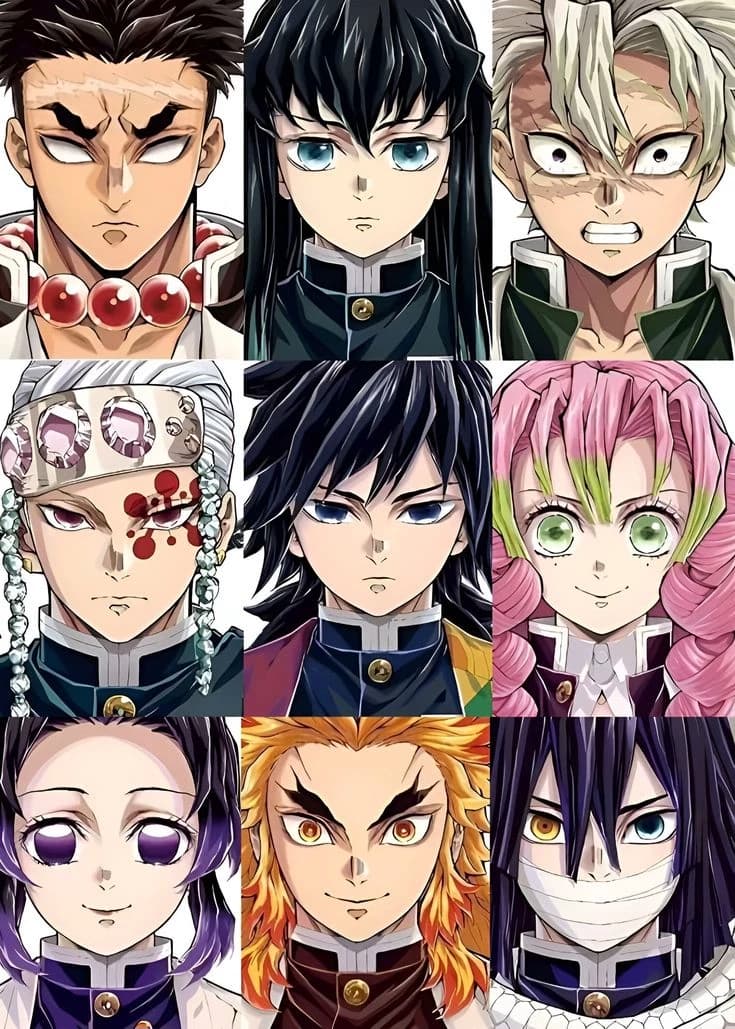 Thumbnail of Tomioka. Mitsuri. Sanemi. Uzui. Rengoku. Shinobu. Obanai. Muichiro. Giomey.