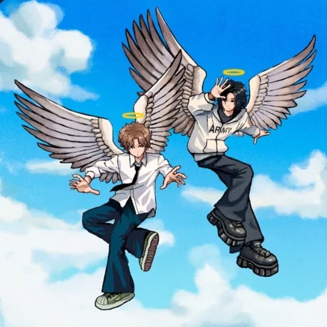 Thumbnail of Denis with chestnut hair and Levi with black hair