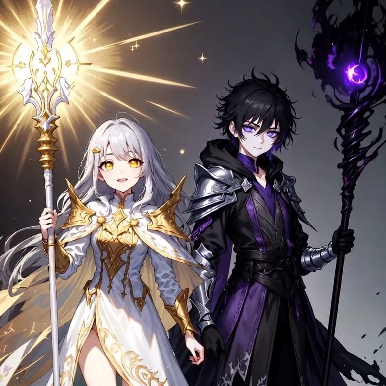 Thumbnail of (Derecha) Ariel la maga de luz y (izquierda) Arthur Mago de Oscuridad.